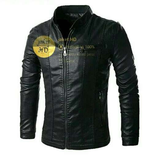 leather jacket with a round gold button