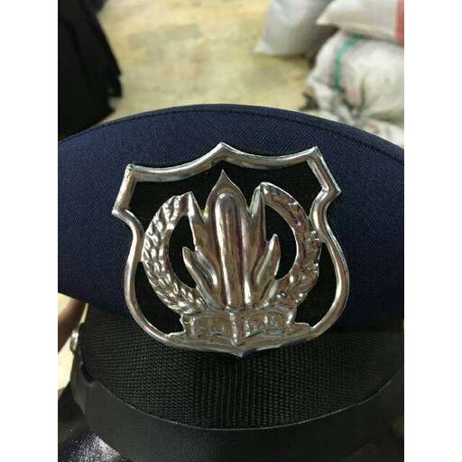 the crown of the police officer.