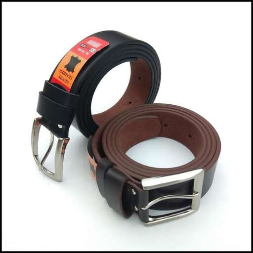 a brown leather belt with a buckle.