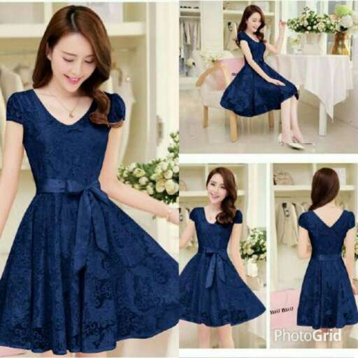 navy blue dress with a touch of pink