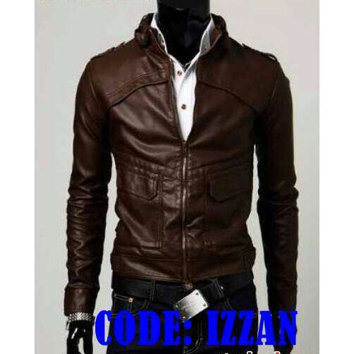 a man in a leather jacket with a white shirt on it.