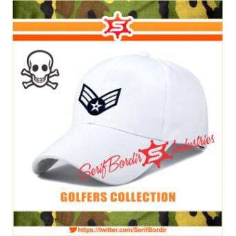 vintage white baseball cap with red and orange logo.