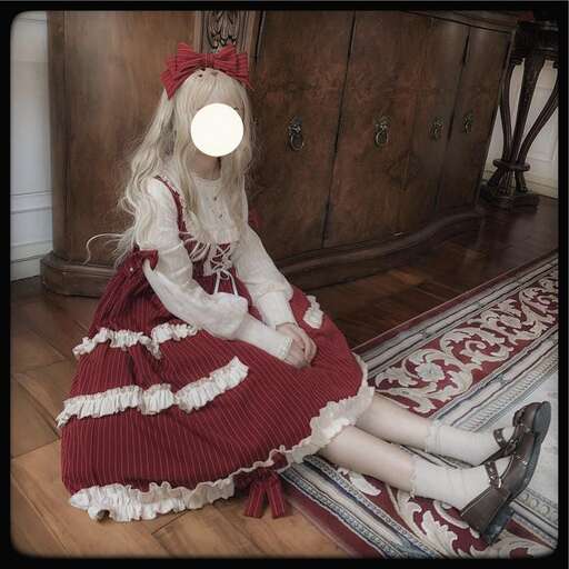 a girl in a dress and a lamp