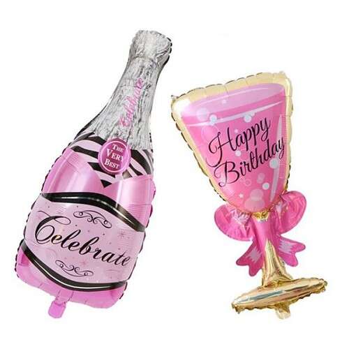 pink champagne glass with pink ribbon and a pink glass.