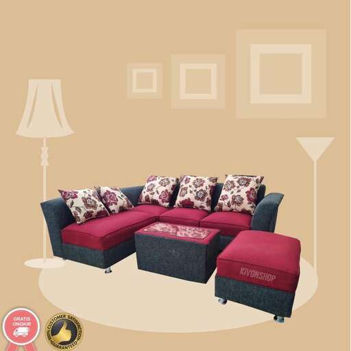 a living room with a sofa and a lamp.