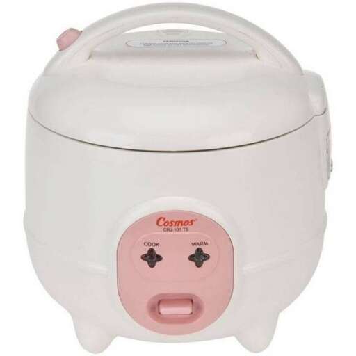 a pink and white appliance with a pink face.