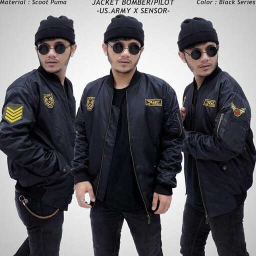 the men are wearing a black leather jacket and sunglasses.