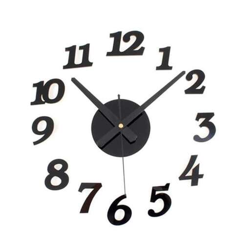 black clock face with numbers on a white background