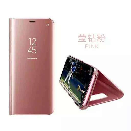 a pink smartphone with a gold finish and a pink case.