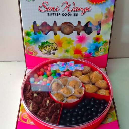 a box of cookies, candy, and candy.
