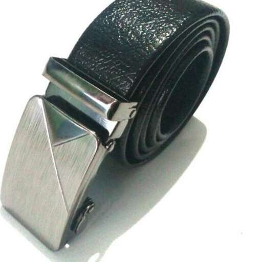 a watch with a black leather strap