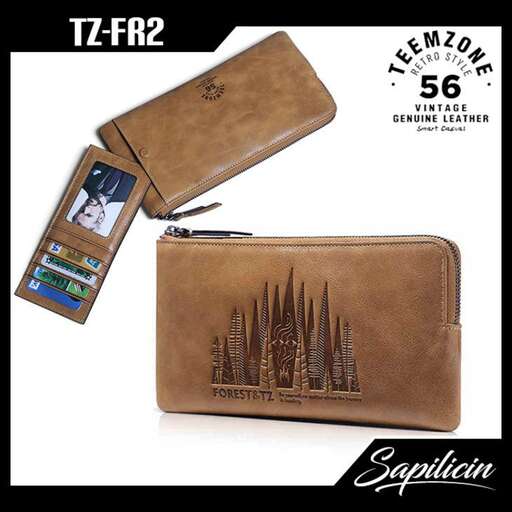 leather wallet with a picture of a city on the cover