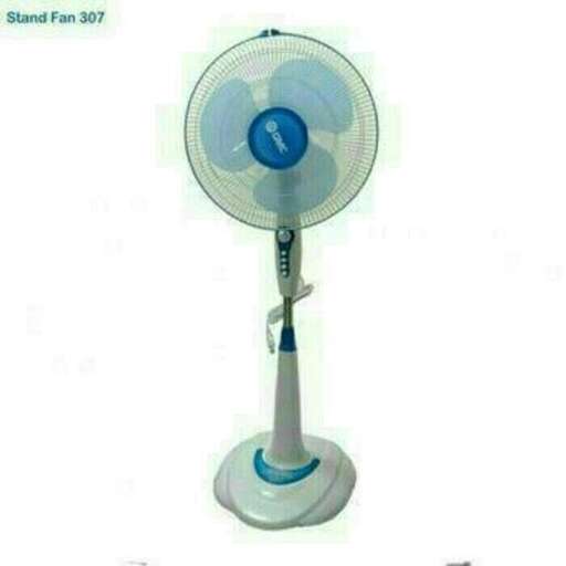 a fan with a blue cover