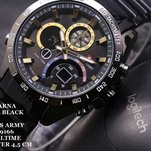 a watch with a black watch on the front.