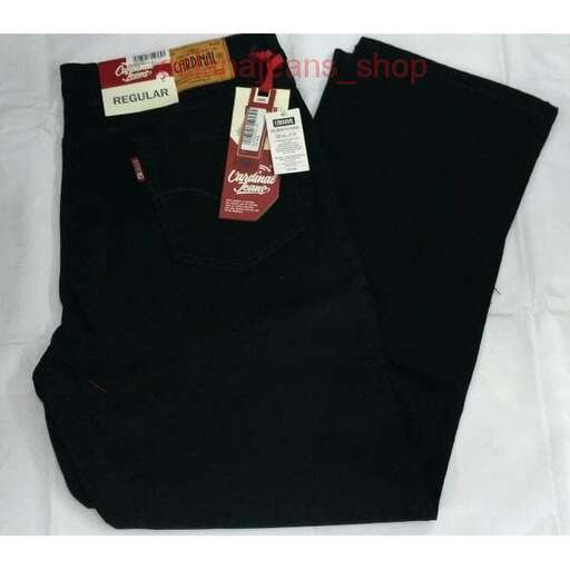 a pair of black jeans with a label on the front.