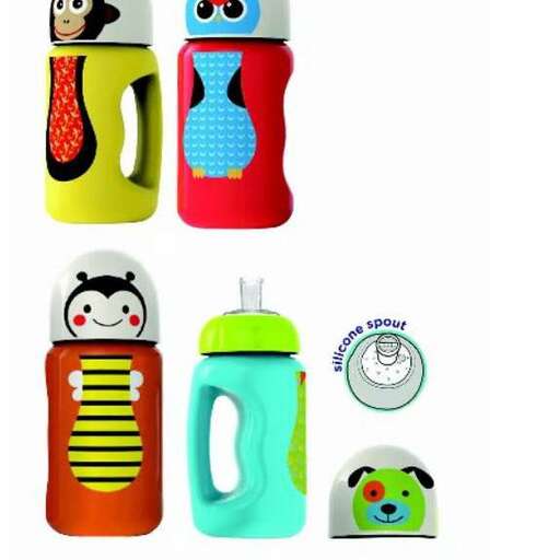 a set of colorful mugs with a clock on the front.