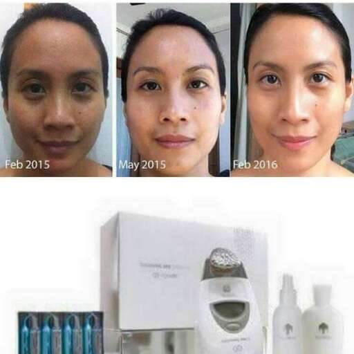 a woman with short hair and a lot of beauty products