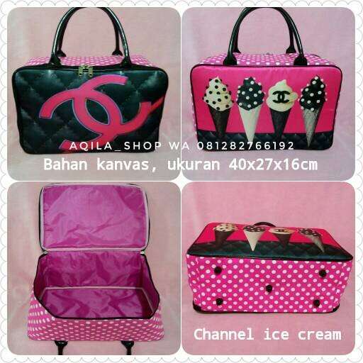 a bag that is pink and black.