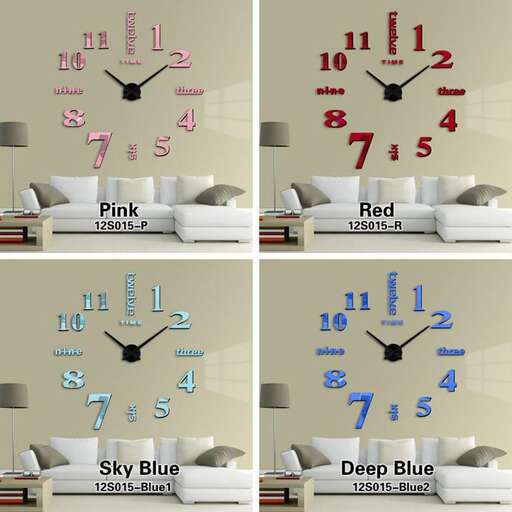 three different pictures of clocks with different colors and shapes.