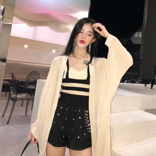 person in a black mini skirt