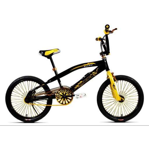 a bicycle made of steel and finished with a yellow finish.