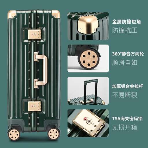 a green suitcase with a lock and a lock.