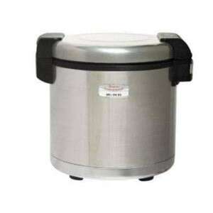 a small, stainless steel dishwasher with a lid.