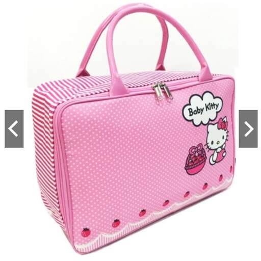 pink bag with a cute hello kitty on the front.