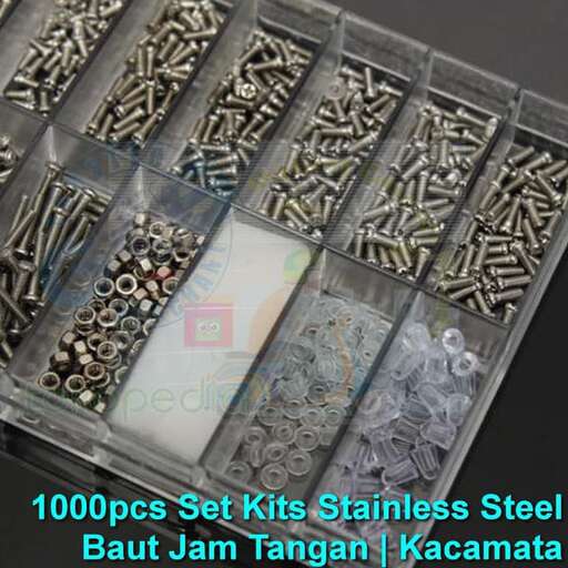 a set of metal screws with a variety of tools.