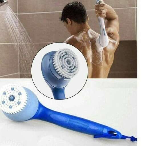a man is brushing his teeth in the bathroom.