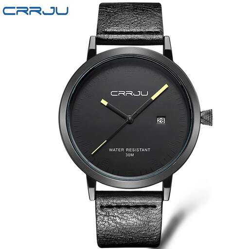 black dial watch with a black dial