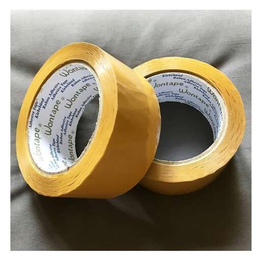 a roll of tape wrapped in yellow tape.