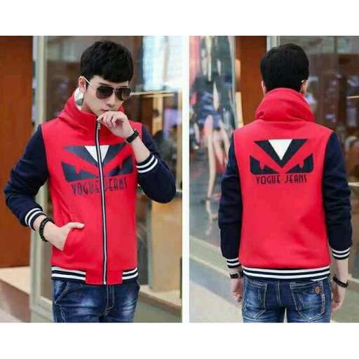 a red jacket with a hoodie and a hoodie