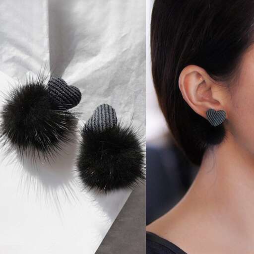 black and white beaded earrings with a black bead