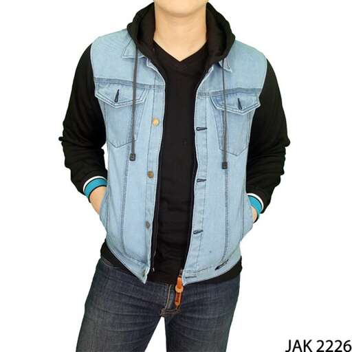 a boy in a blue denim jacket