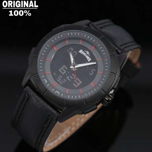 the watch is made from a leather strap.