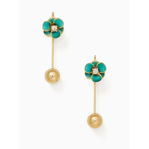 a pair of earrings with a green sapphire and diamond.