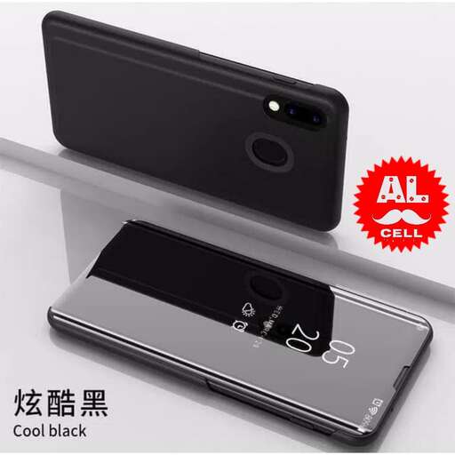 a black smartphone with a black case on a white background.