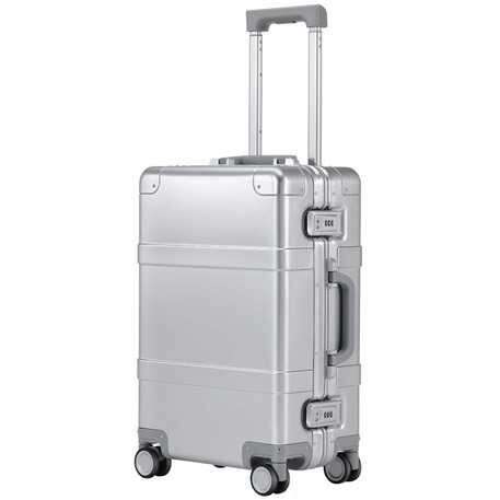a suitcase that is on wheels.