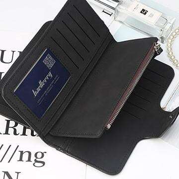 a wallet with a strap and a zipper.