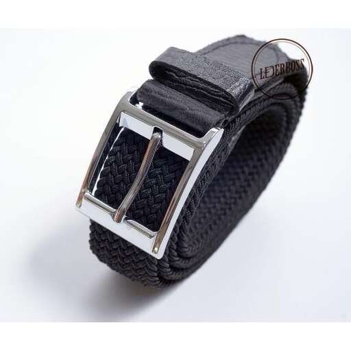 a black leather watch with a silver buckle.