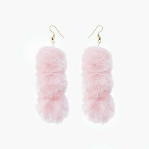 pink feathered earrings with a white background