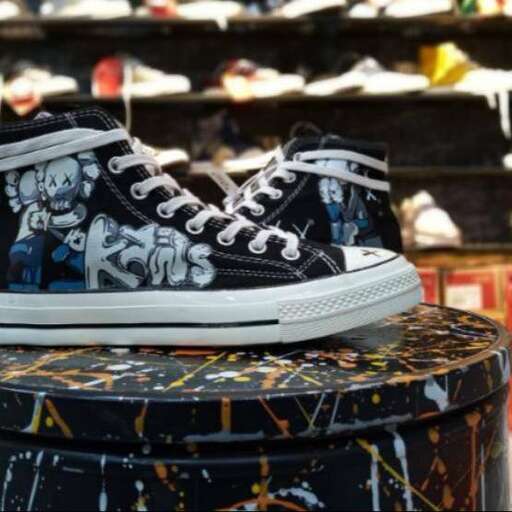 a pair of shoes with skulls on top of them.