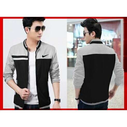 a black and white jacket with a hoodie.