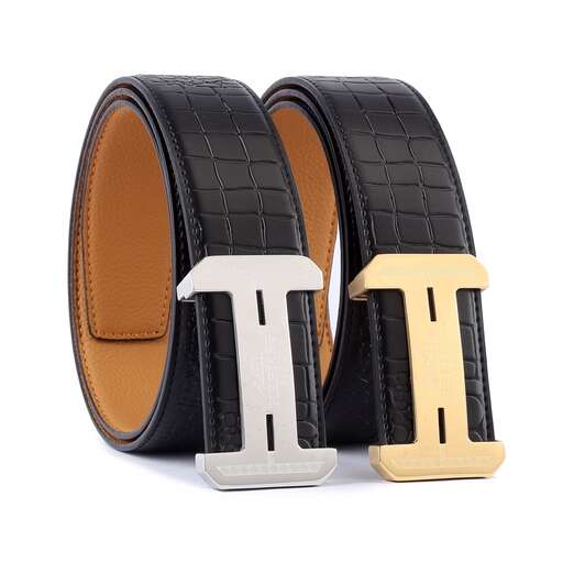 leather belt with a gold buckle