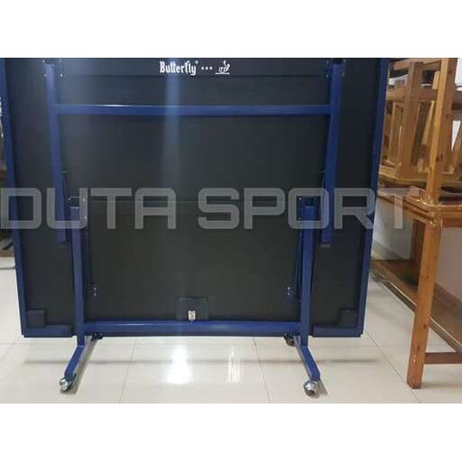 a large black tv stand with a blue frame.