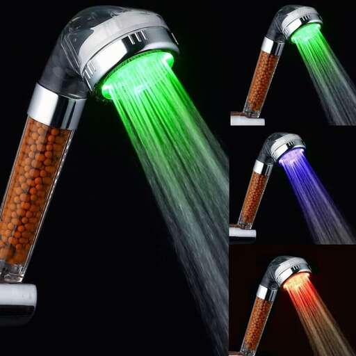 a shower head with a light