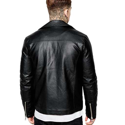 leather jacket with a white stripe