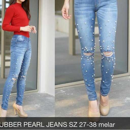 jeans with a red top