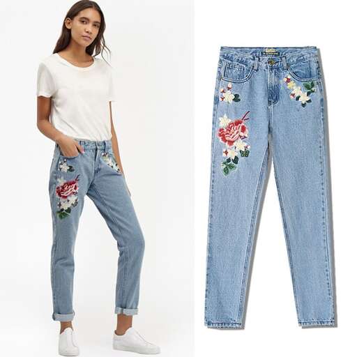 a white tee with floral embroidery on the front and a white t - shirt.